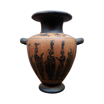 Hidria griega con técnica de figuras negras