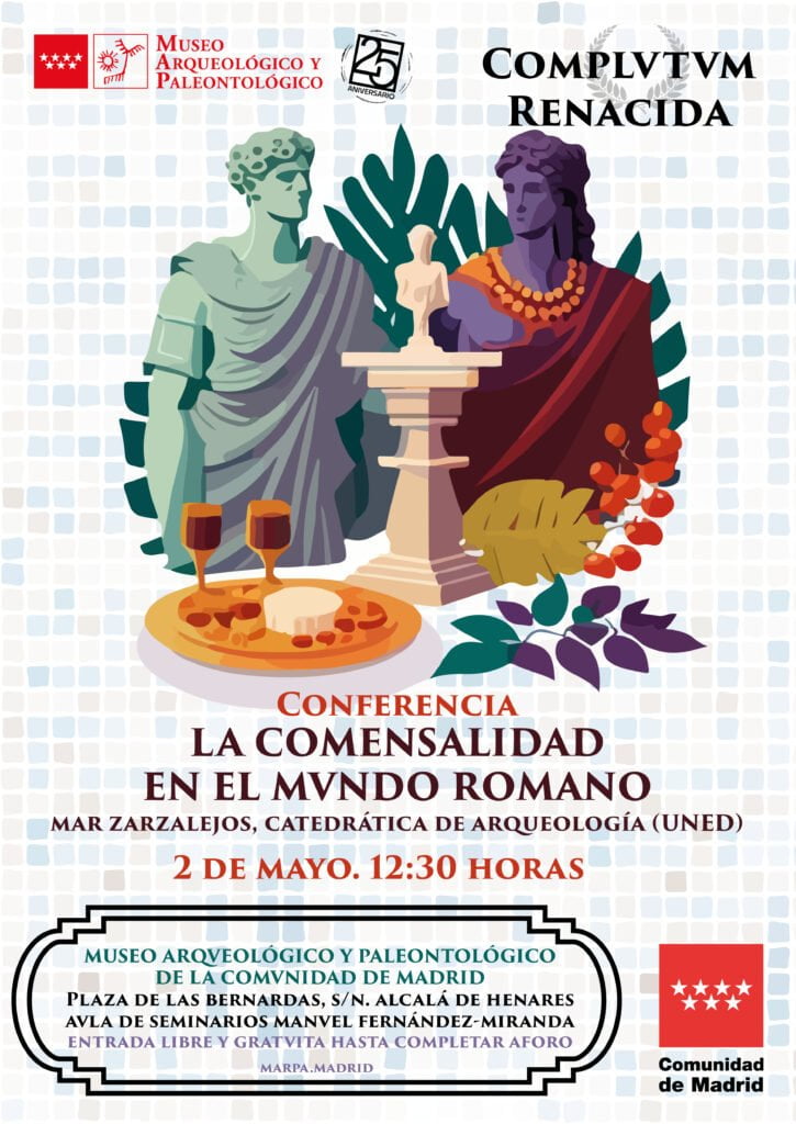 Cartel La comensalidad en el mundo romano, conferencia de Complutum Renacida